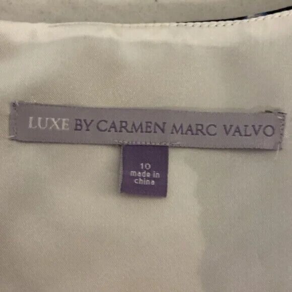 Luxe Carmen Marc Valvo Dress Red,White & Blue Floral Sleeveless Sheath Size 10 - Picture 6 of 8